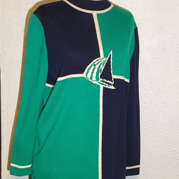 St. John green/blue knitted skirt suit size 8 - Picture 4 of 6